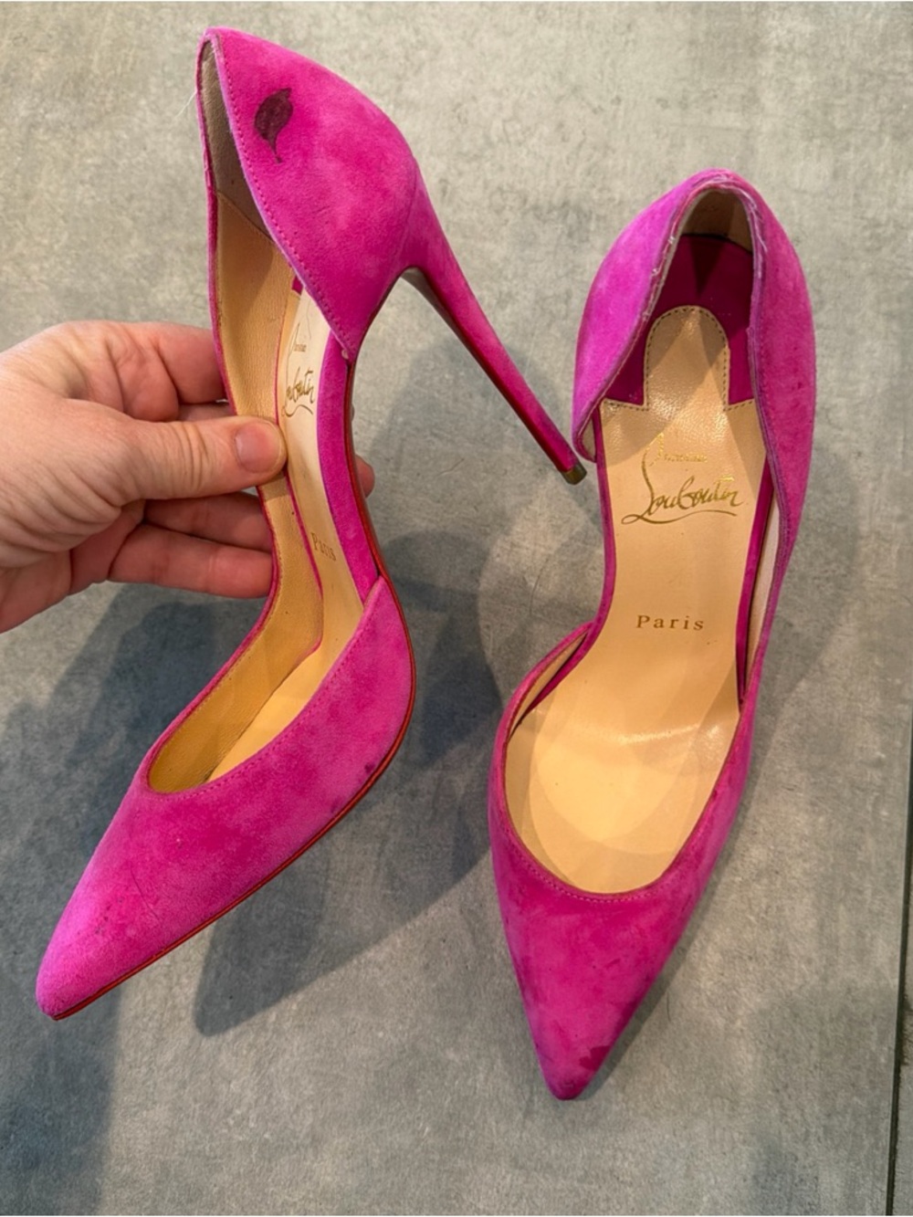 Christian Louboutin Pink Fuchsia Suede D’Orsay Heels 37.5 US 7.5 - Picture 14 of 14
